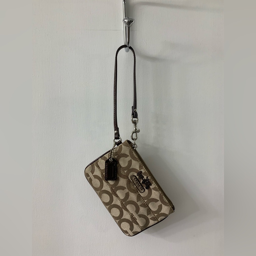 Coach Beige Monogram Wristlet